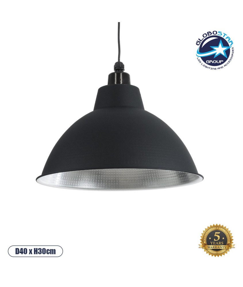 GLOBOSTAR® LOUVE 01176 Vintage Κρεμαστό Φωτιστικό Οροφής με Ντουί 1 x E27 AC 220-240V IP20 - Μαύρο - Μ40 x Π40 x Υ30cm